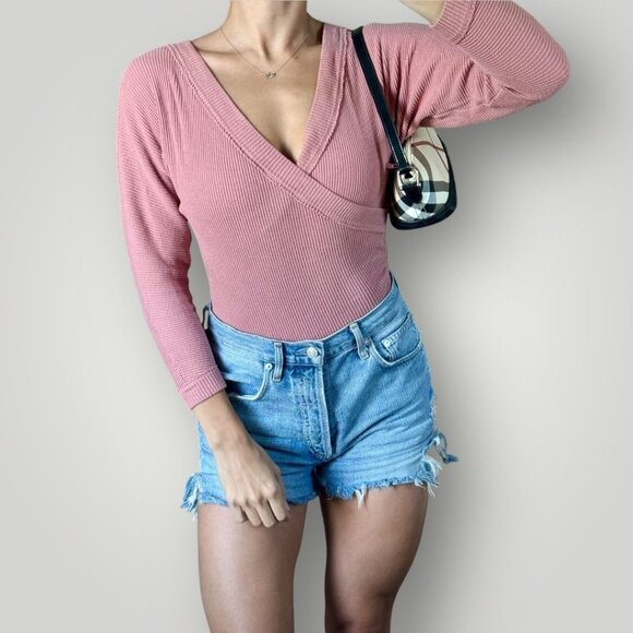 Free People Lovin' This Feeling Long Sleeve Bodysuit Soft Pink Womens XS Preppy - Picture 1 of 6